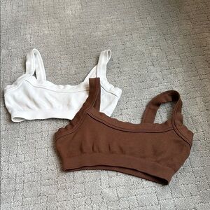 Urban Outfitters White and Brown Ribbed Crop Tops